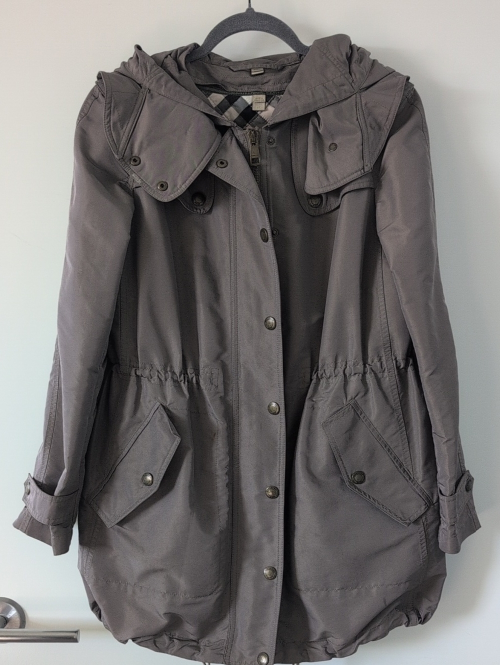 Burberry Gray Hooded Trench Coat